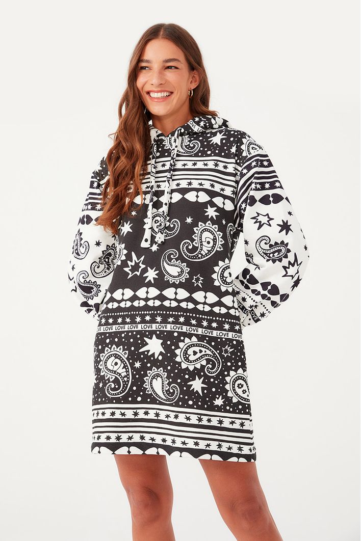 Vestido Moletom Estampa Paisley Love