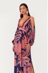 Vestido Longo Recortes Estampa Barne