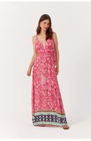Vestido Longo Laço Lurex Estampa Maya