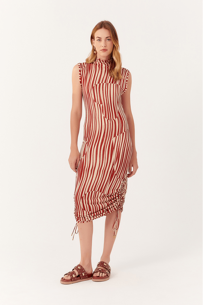 Vestido Franzido Estampa Pulsar