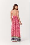 Vestido Longo Laço Lurex Estampa Maya
