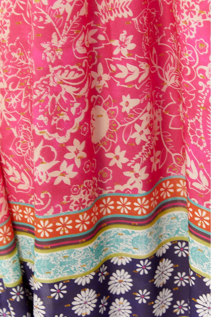 Vestido Longo Laço Lurex Estampa Maya