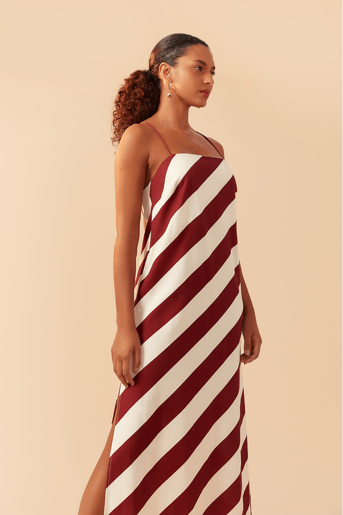 Vestido Cropped Linho Estampa Diagonal