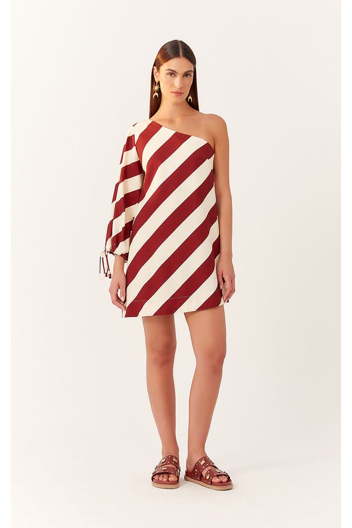 Vestido Linho Estampa Diagonal