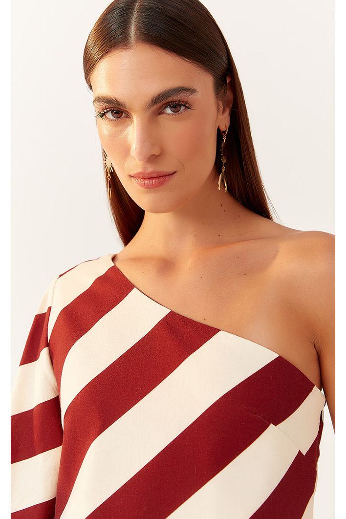 Vestido Linho Estampa Diagonal