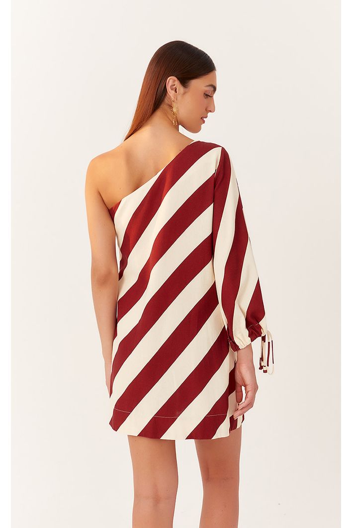 Vestido Linho Estampa Diagonal