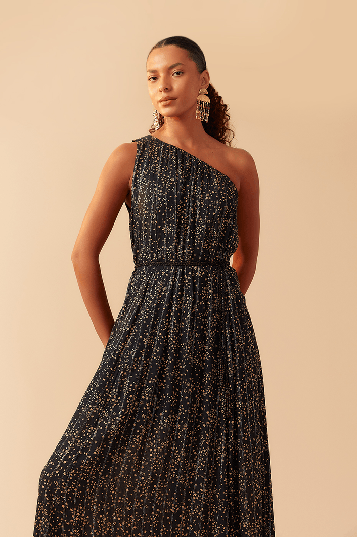 Vestido Longo Lurex Estampa Sideral