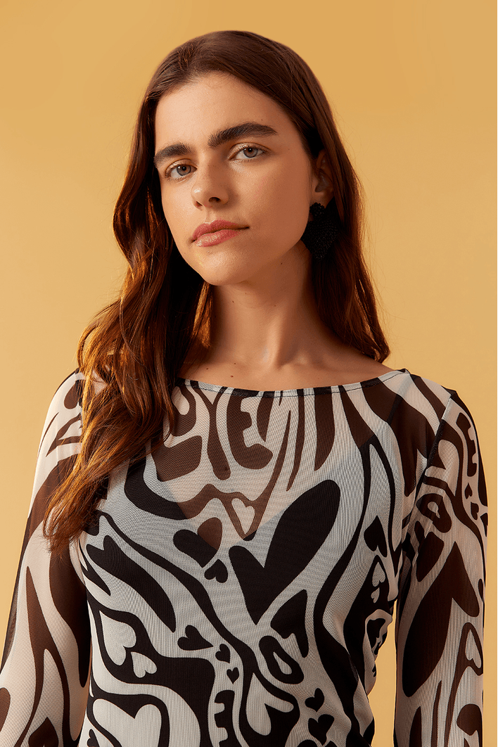 Vestido Cropped Tule Estampa Love Core