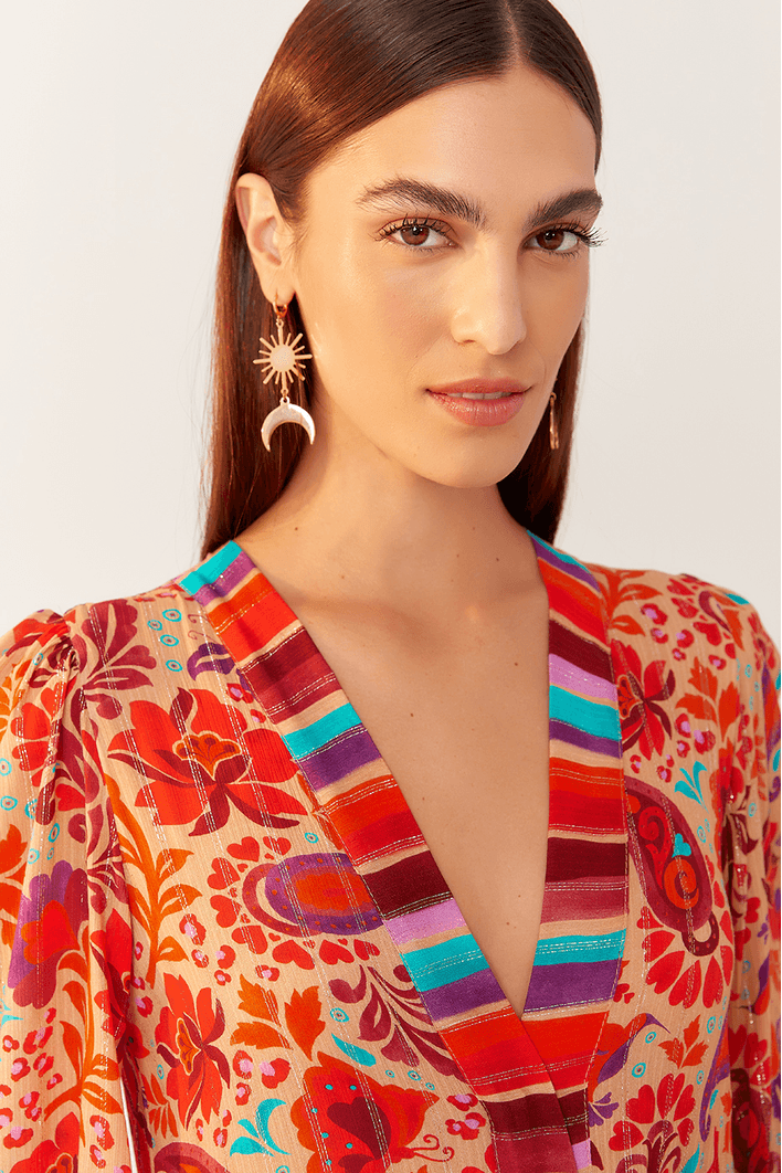 Vestido Lurex Estampa Mantra Mix