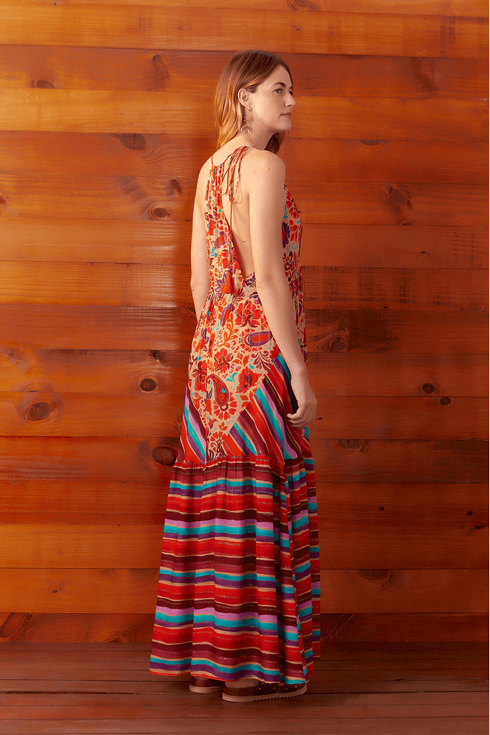 Vestido Longo Lurex Estampa Mantra Mix