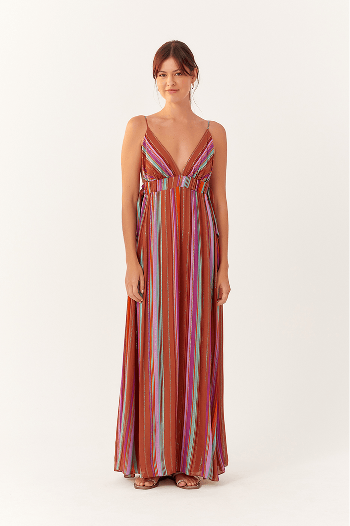 Vestido Longo Lurex Nó Estampa Nostalgia