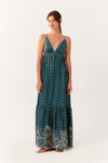 Vestido Longo Cetim Nó Estampa Batik