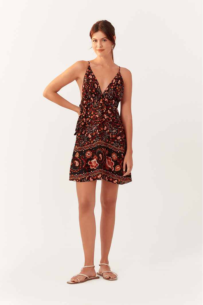 Vestido Lurex Amarração Estampa Balai