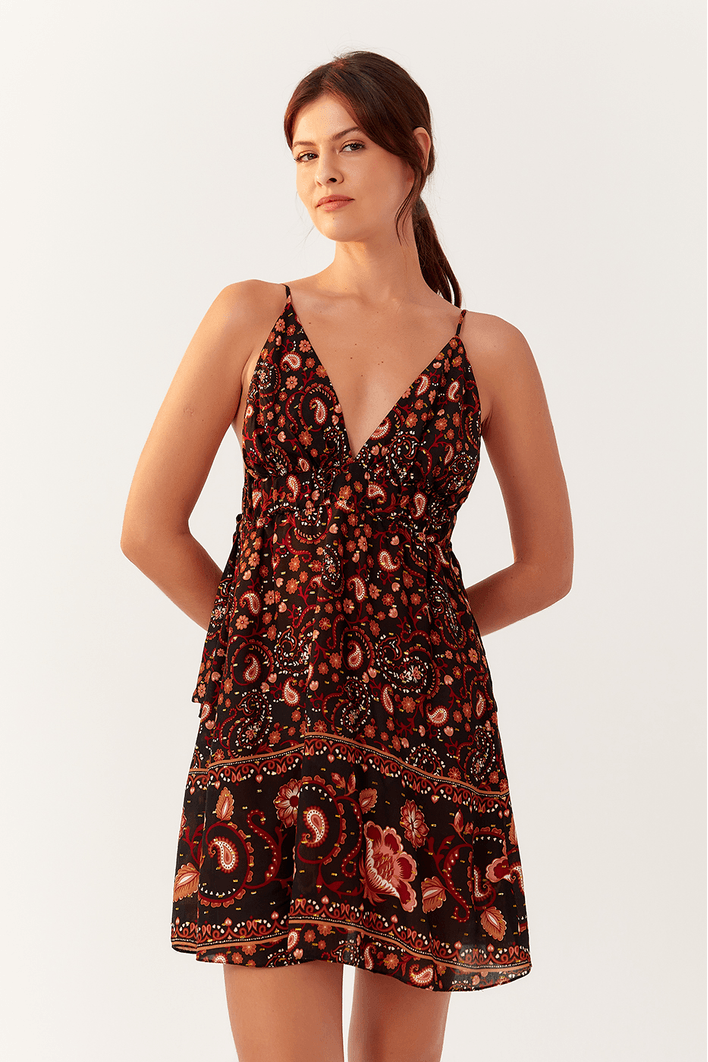 Vestido Lurex Amarração Estampa Balai