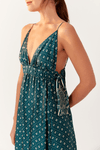 Vestido Longo Cetim Nó Estampa Batik