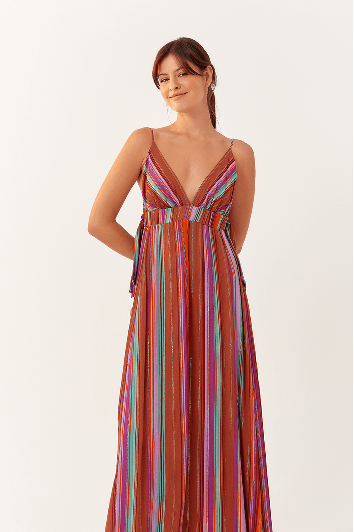 Vestido Longo Lurex Nó Estampa Nostalgia