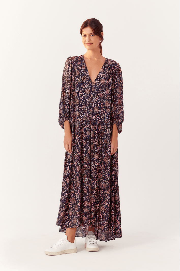 Vestido Midi Mangão Estampa Recanto