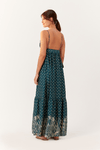 Vestido Longo Cetim Nó Estampa Batik