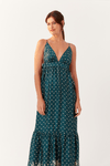 Vestido Longo Cetim Nó Estampa Batik