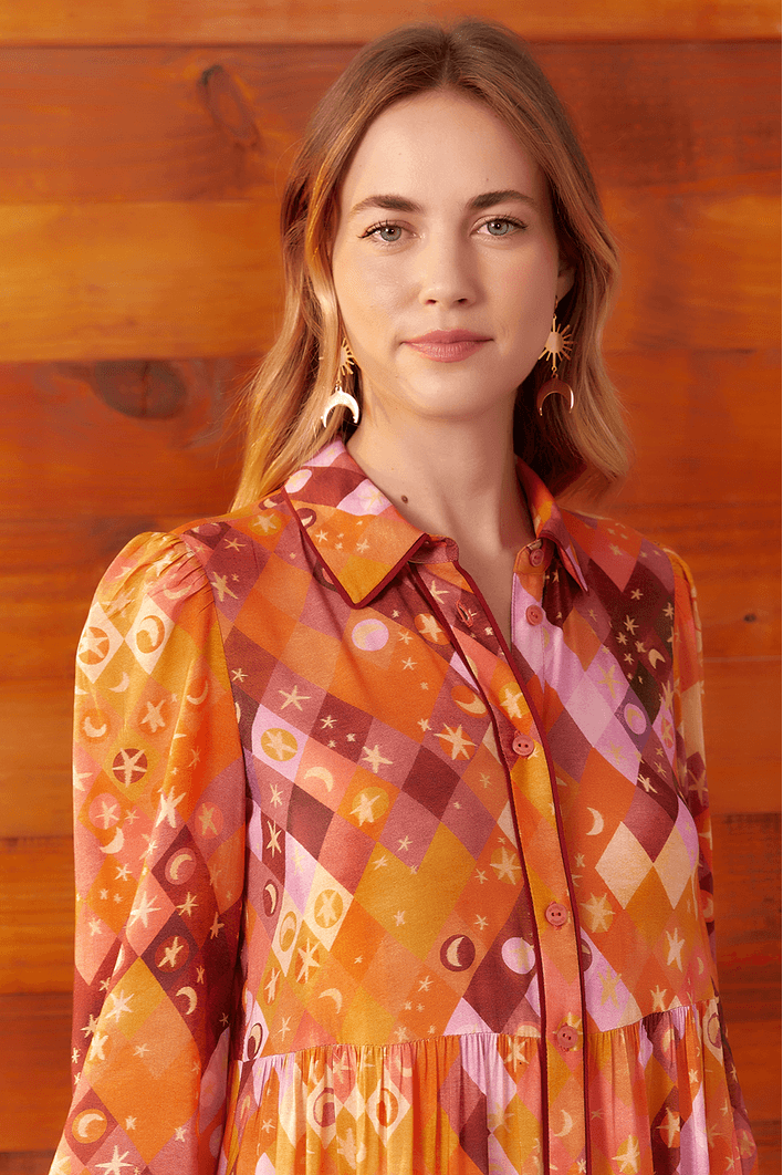 Vestido Chemise Estampa Luna