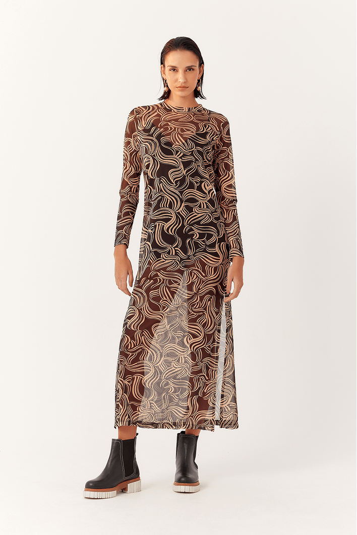 Vestido Tule Estampa Lenda