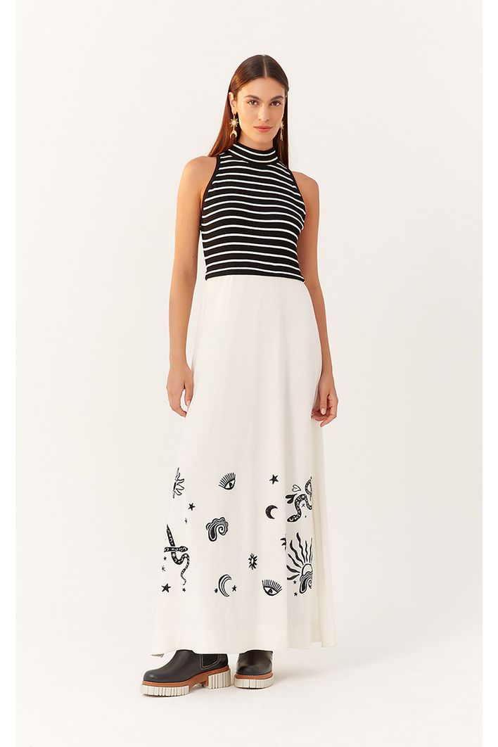 Vestido Bordado Estampa Listra