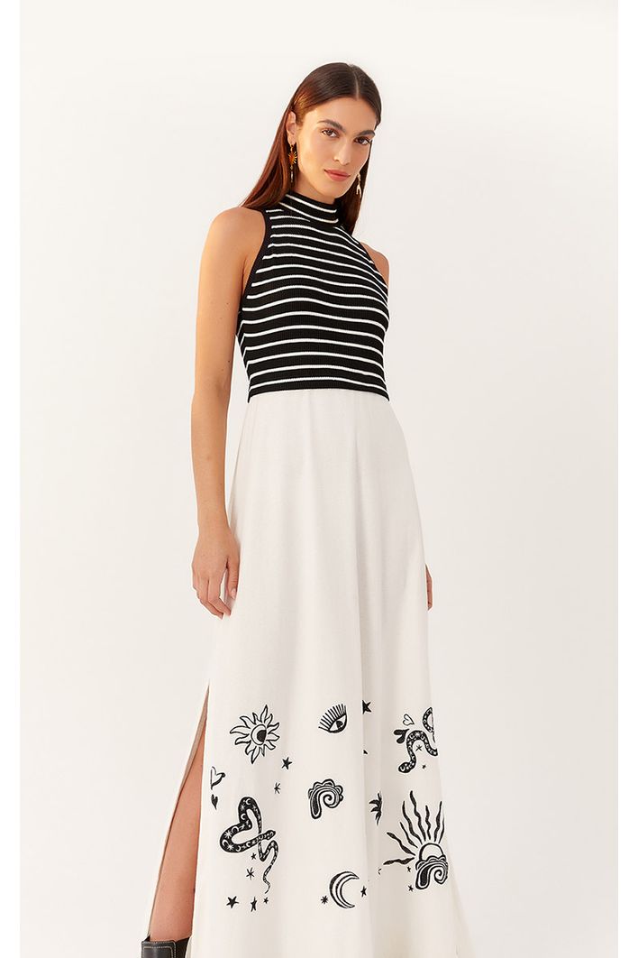 Vestido Bordado Estampa Listra