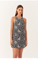 Vestido Decote Nadador Estampa Selos