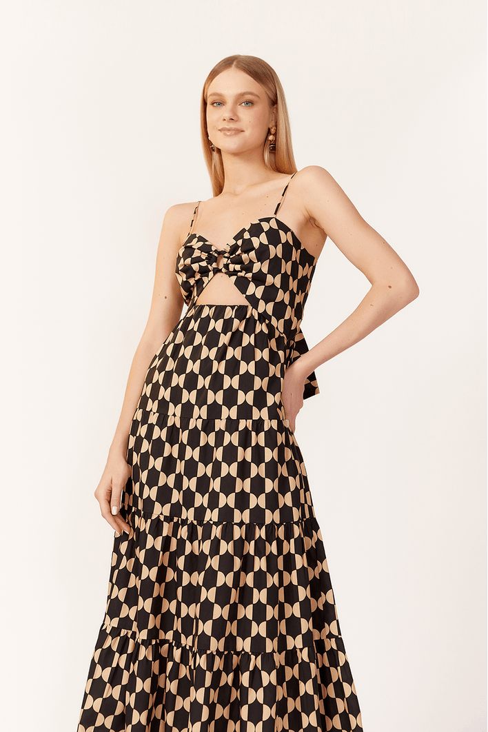 Vestido Cropped Tricoline Estampa Geo