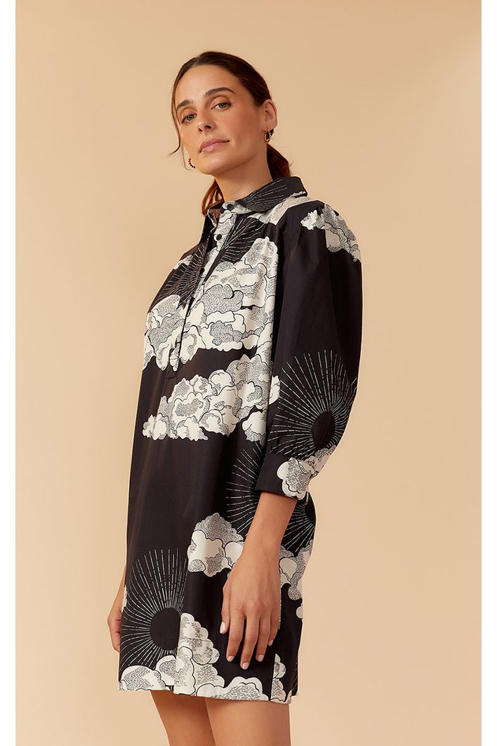 Vestido Tricoline Estampa Céu