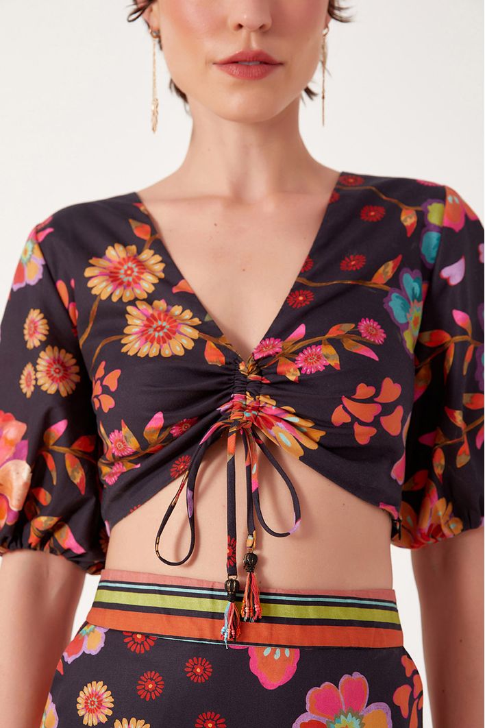 Blusa Cropped Algodão Estampa Saudade