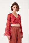 Blusa Transpassada Tule Estampa Retrô