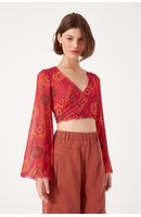 Blusa Transpassada Tule Estampa Retrô