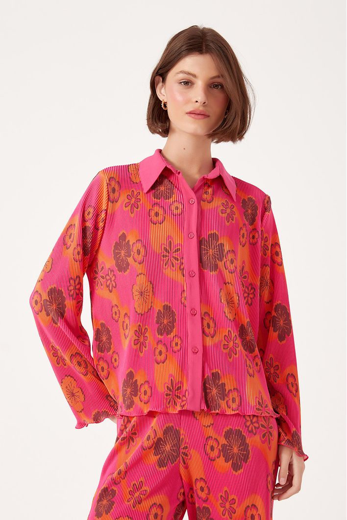 Camisa Plissada Estampa Retrô