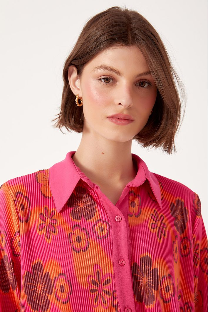 Camisa Plissada Estampa Retrô