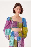Cropped Lastex Estampa Patch Bandana