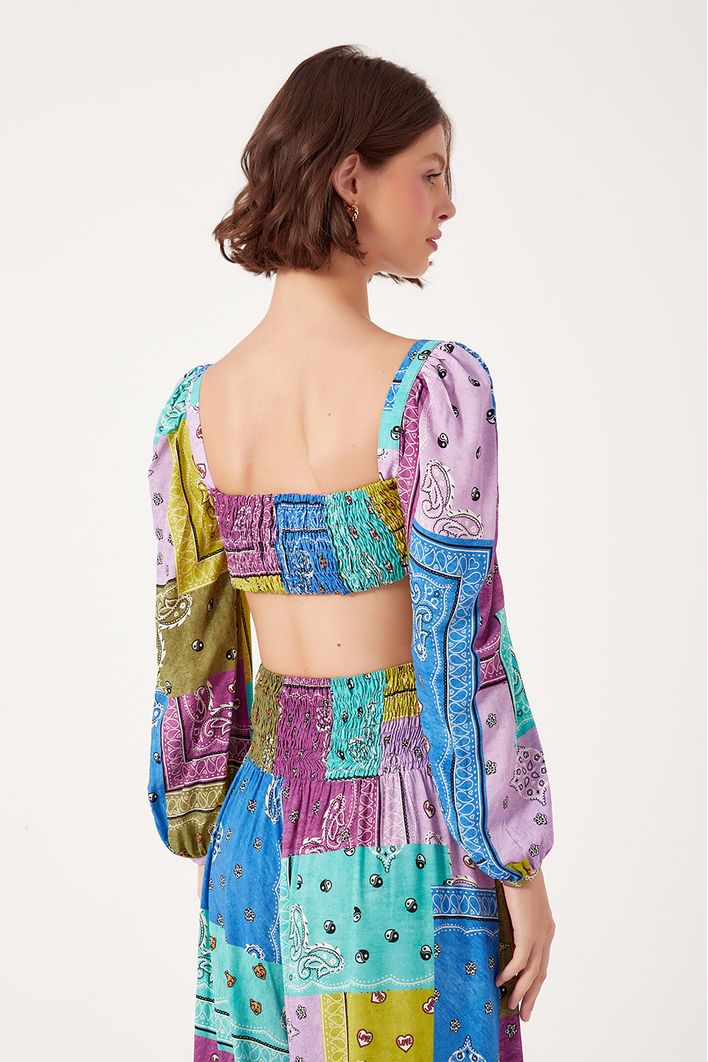 Cropped Lastex Estampa Patch Bandana