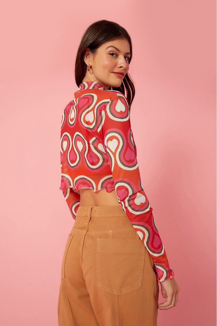 Blusa Cropped Tule Estampa Paixão