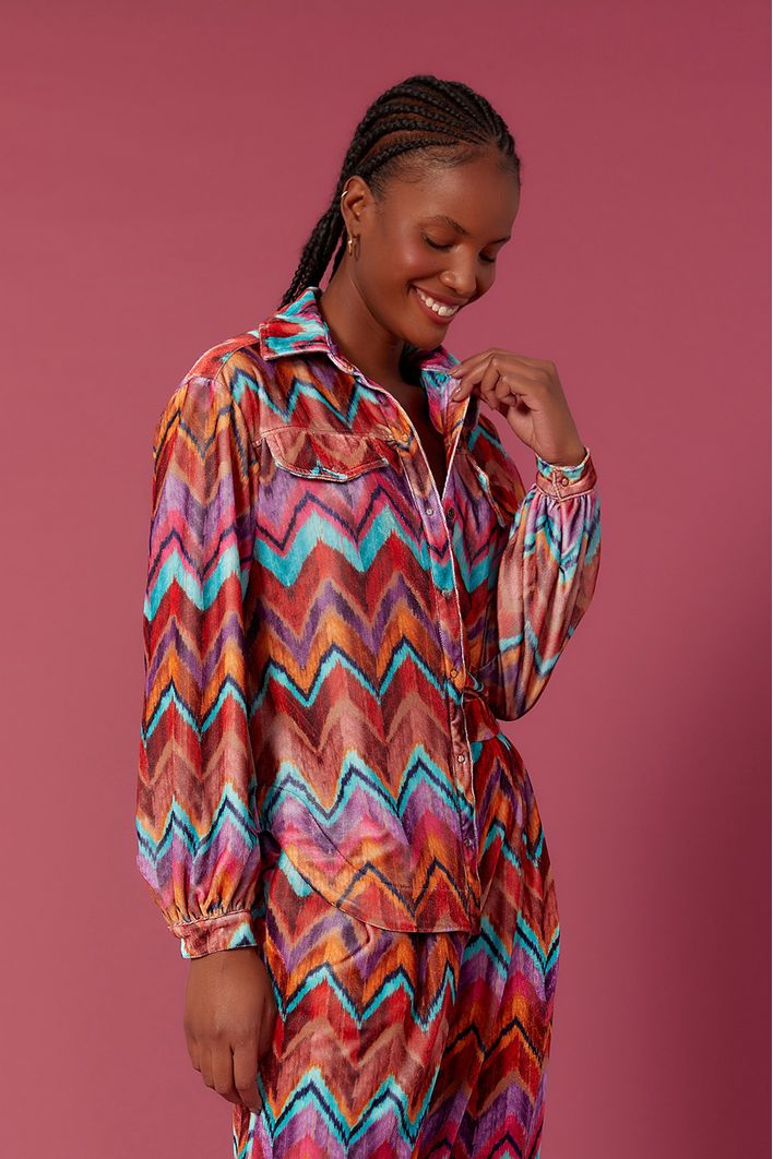 Camisa Veludo Estampa Ikat