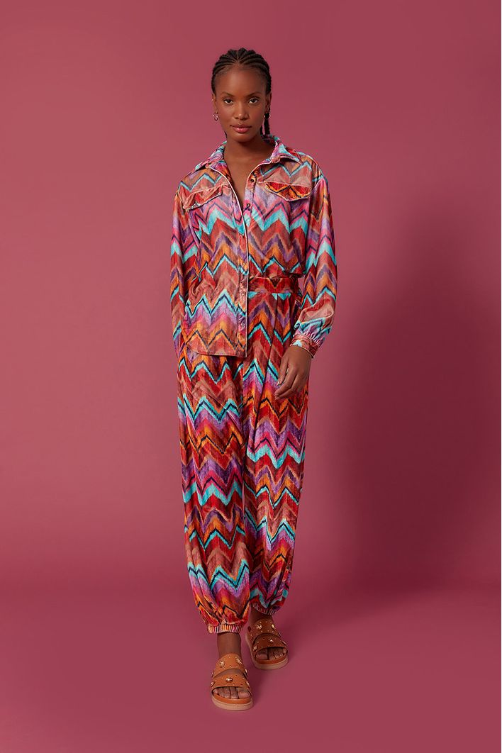Camisa Veludo Estampa Ikat