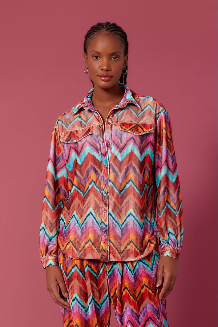 Camisa Veludo Estampa Ikat
