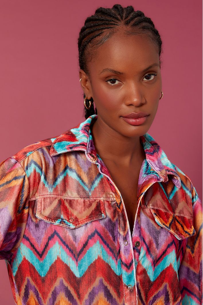 Camisa Veludo Estampa Ikat