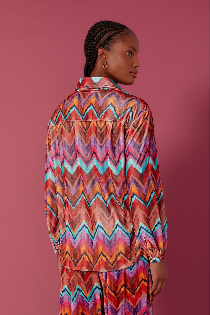 Camisa Veludo Estampa Ikat