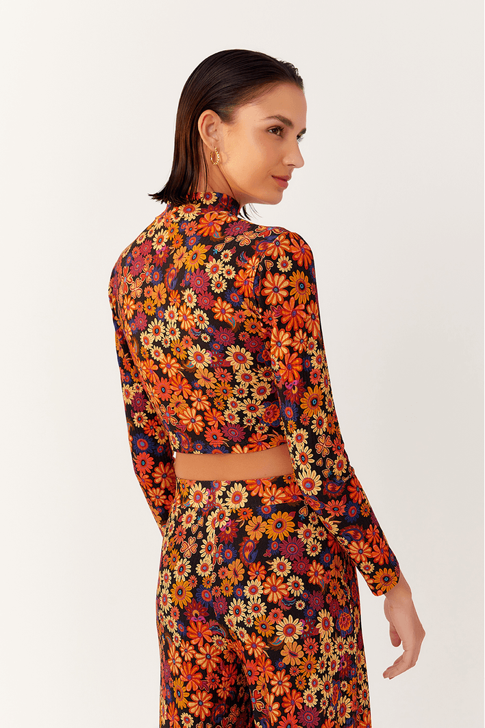 Cropped Gola Roulê Estampa Bem Querer