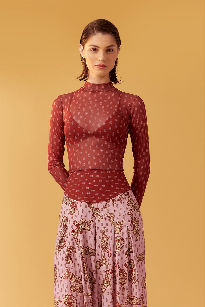 Blusa Segunda Pele Tule Estampa Zuma