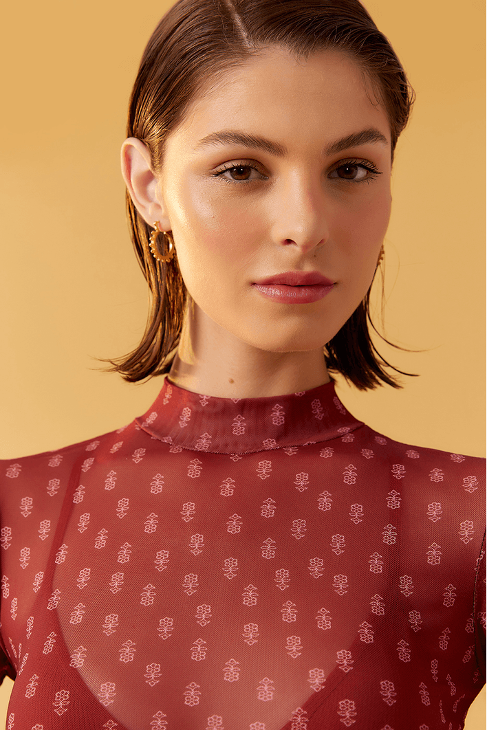 Blusa Segunda Pele Tule Estampa Zuma
