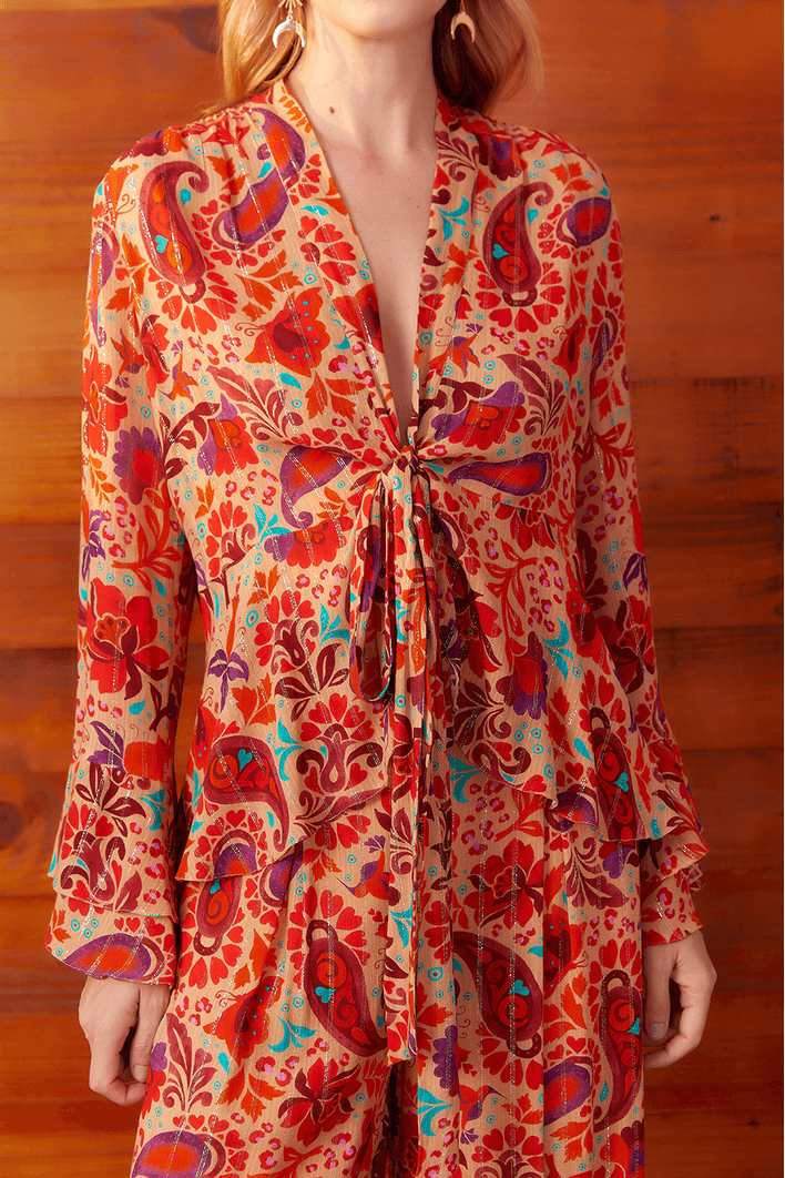 Blusa Lurex Estampa Mantra