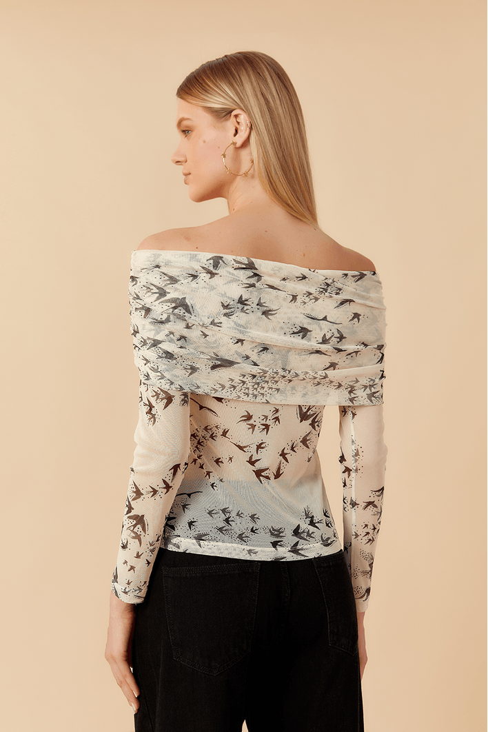 Blusa Franzida Tule Estampa Revoada