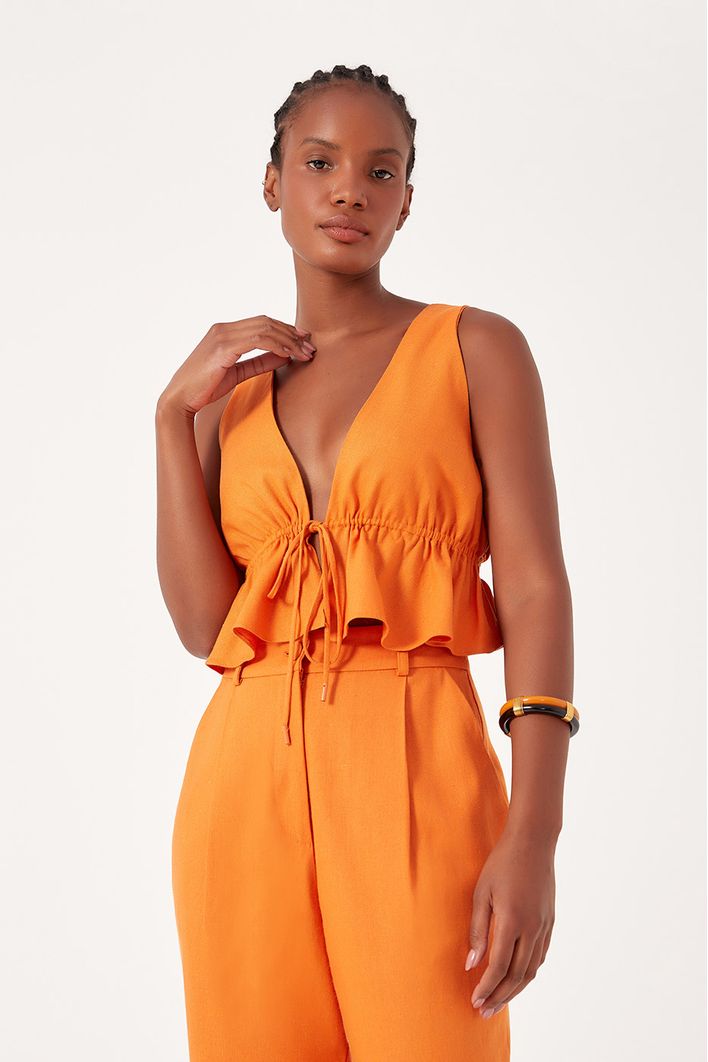 Blusa Linho Barra Babado