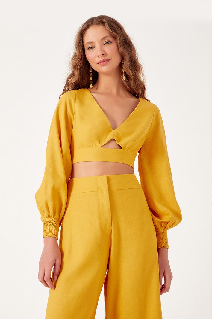 Blusa Linho Manga Bufante